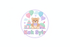 Create a cute, playful logo for a kids’ product store named ‘Kak Syir’. Include colorful baby toys, teddy bears, and balloons. Use pastel colors, white background, soft and friendly design, modern and minimalistic style, high resolution, easy to read for a Shopify brand logo.”